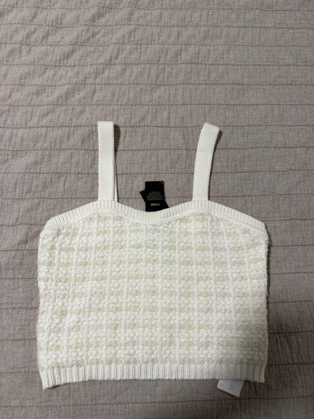 Maje Cream Knit Cropped Tank Top